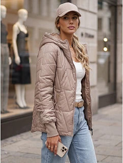 Dámská prošívaná přechodová bunda s kapucí, béžová, FashionStreet TY5783