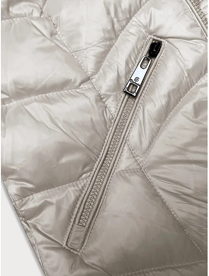 Prošívaná dámská bunda v ecru barvě s kapucí pro přechodné období model 21247219 - Glakate
