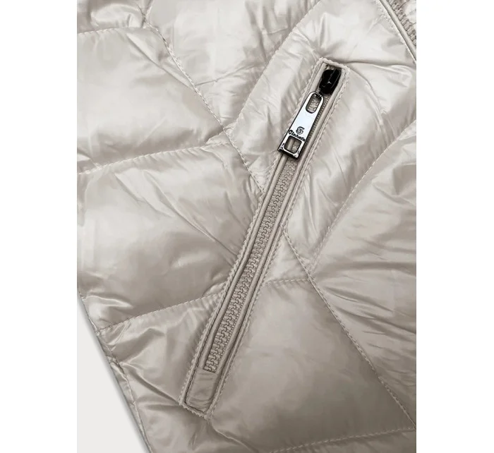 Dámská prošívaná bunda v barvě ecru pro přechodné období s kapucí Glakate (LU-2202)