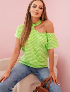Dámská bavlněná blůza na jedno rameno s model 21820431 pruhovaná zelená - K-Fashion