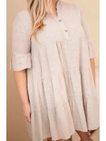 Dámské bavlněné šaty pro model 22021054 s volánky béžová - K-Fashion