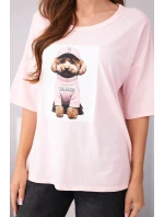 Dámské bavlněné oversize tričko s krátkým rukávem a potiskem bonbónově růžová