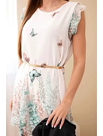 Dámské šaty s plisovaným rukávem a ozdobným páskem mentolová