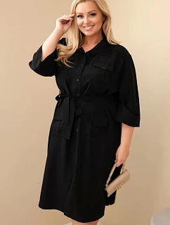 Dámské bavlněné košilové šaty Plus Size s páskem černá