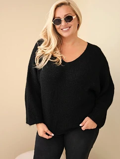 Dámský svetr Plus Size s výstřihem do V a širokým rukávem černý