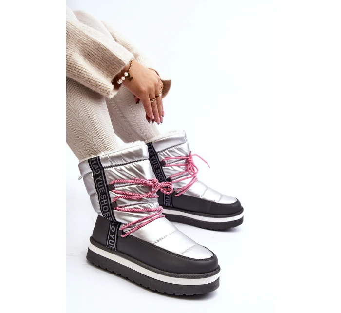 Dámské zimní boty s šněrováním stříbrné model 21644713 - Boto