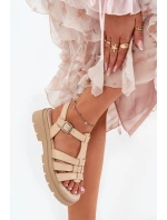 Eko Kožené Sandály Dámské Na Platformě Béžové model 21688326 - Boto Eko Kožené Sandály Dámské Na Platformě Béžové model 21688326 - Boto