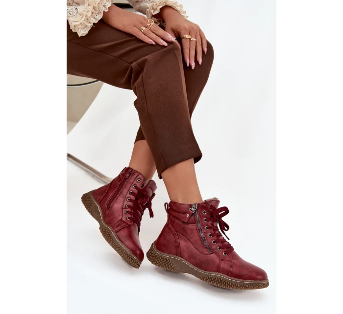 Dámské kozačky s teplým kožíškem z eko kůže bordové Ulverina Dámské kozačky s teplým kožíškem z eko kůže bordové Ulverina