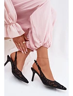 Krajkové Síťované Sandály na Podpatku Černé Mavia