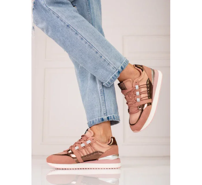 Stylové dámské  tenisky růžové bez podpatku