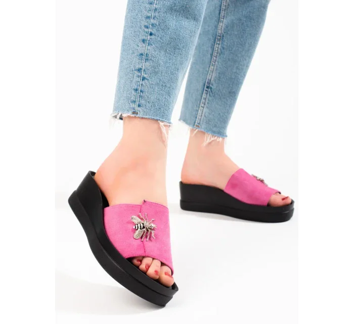 Jedinečné  nazouváky dámské růžové na klínku