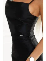 483-7 DIANE saténové dlouhé šaty s rozparkem na nohou - ČERNÉ 483-7 DIANE saténové dlouhé šaty s rozparkem na nohou - ČERNÉ