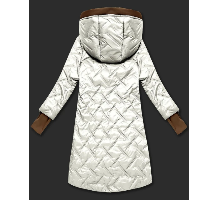 Dámská prošívaná bunda v barvě ecru s ozdobnými vsadkami (T2-2291#-12)