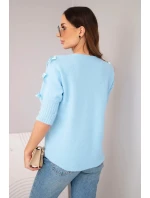 Dámský svetr s krátkým rukávem a ozdobnými mašličkami modrý Dámský svetr s krátkým rukávem a ozdobnými mašličkami modrý