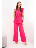 Dámský viskózový komplet s halenkou a širokými kalhotami růžový model 22025284 - K-Fashion Dámský viskózový komplet s halenkou a širokými kalhotami růžový model 22025284 - K-Fashion