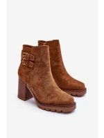 Zamszové Botky Na Podpatku Hnědé model 21632198 - Boto Zamszové Botky Na Podpatku Hnědé model 21632198 - Boto