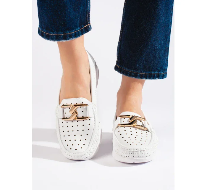 Komfortní bílé dámské  mokasíny bez podpatku