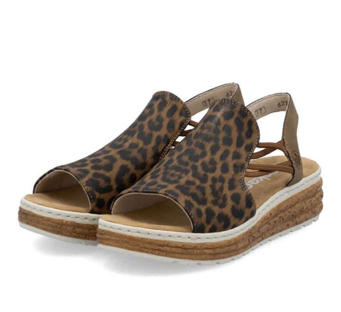 Dámské sandály na platformě s leopardím vzorem v béžové barvě Rieker 62741-90