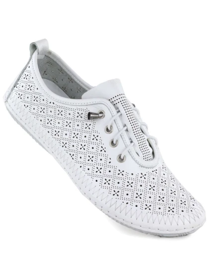 Dámské ažurové kožené polobotky bílé T.Sokolski 1302