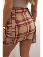 Dámská kšandová sukně s knoflíky kostkovaná béžová