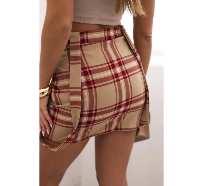 Dámská kšandová sukně s knoflíky kostkovaná béžová