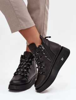 Kožené dámské kotníčkové boty na platformě s  Černé model 21712047 - Artiker