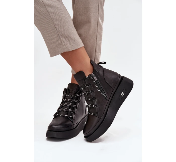 Kožené dámské kotníčkové boty na platformě s vyhříváním Artiker 55C0809 Černé