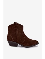 Dámské kožené kotníkové boty na podpatku Big Star model 22349479 Camel - Big Star Shoes