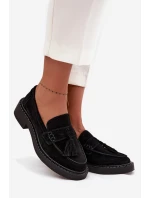 Semišové dámské mokasíny s třásněmi D&A – černé