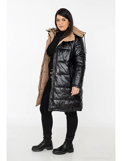 Černobéžová hrubší oboustranná dámská zimní bunda model 21247459 - MELYA MELODY Černobéžová hrubší oboustranná dámská zimní bunda model 21247459 - MELYA MELODY