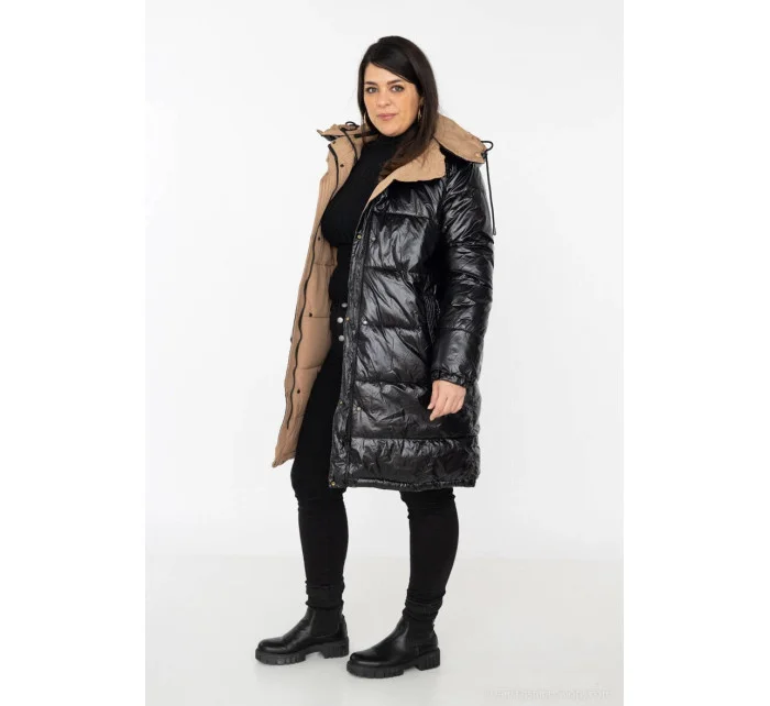 Černobéžová hrubší oboustranná dámská zimní bunda model 21247459 - MELYA MELODY