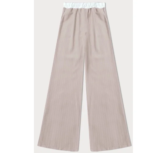 Světle béžové široké dámské pruhované kalhoty model 20147072 - MADE IN ITALY