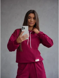 Dámský teplákový komplet ve vínové bordó barvě mikina se stojáčkem a kalhoty model 21802225 - Moon