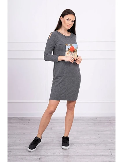 Šaty s potiskem Honey model 18744048 v grafitové barvě - K-Fashion