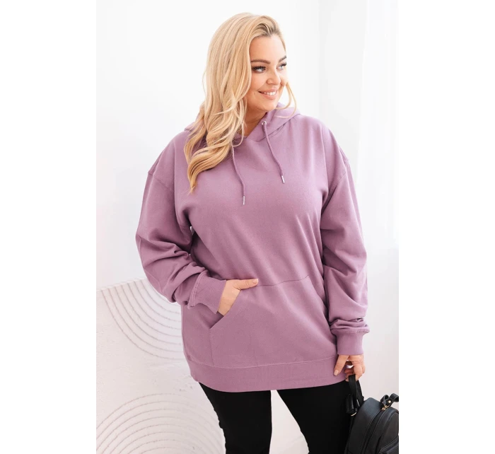 Dámská mikina s kapucí a klokaní kapsou Plus Size z bavlny tmavě růžová