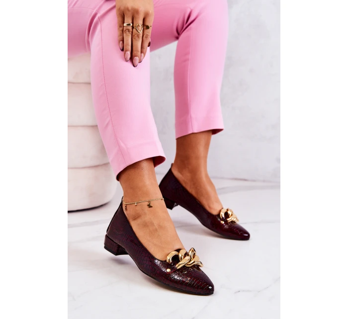 Kožené Lakovaný lodičky z hadí kůže kaštanové Elissabeth