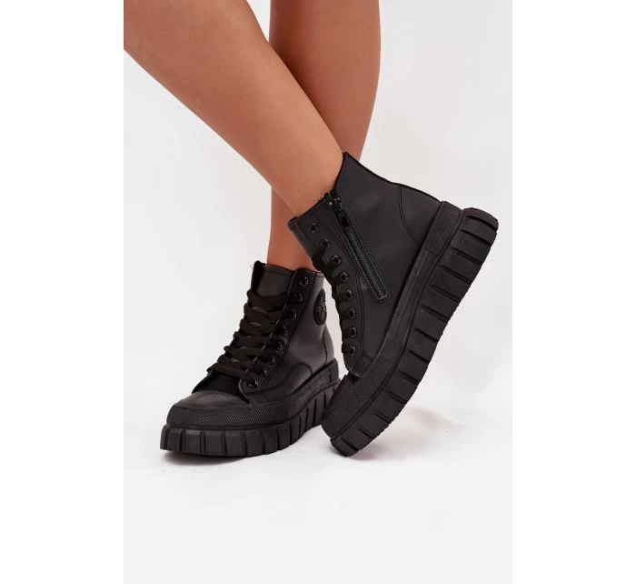Zateplené Vysoké Tenisky Dámské Na Platformě S Zipem Černé model 21705267 - Boto Zateplené Vysoké Tenisky Dámské Na Platformě S Zipem Černé model 21705267 - Boto
