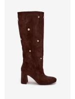 Dámské Zimní Kotníkové Boty Na Podpatku S Ozdobnými Detaily Čokoládové Lucinda