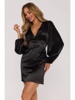 Saténové mini šaty s rukávy černé model 21479302 - Moe