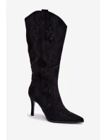 Dámské kozačky na podpatku – „kovbojky“ z eko‑semiše Belonia (černé) Dámské kozačky na podpatku – „kovbojky“ z eko‑semiše Belonia (černé)