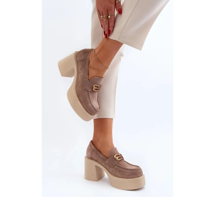 Dámské polobotky na podpatku / Béžová s ecru model 21075754 - ZOiO