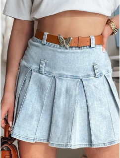 Džínová mini sukně s páskem BLUETTA modrá FashionStreet CY0505