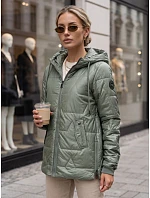 Dámská prošívaná přechodová bunda s kapucí, zelená, FashionStreet TY5802 Dámská prošívaná přechodová bunda s kapucí, zelená, FashionStreet TY5802