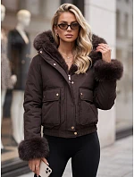 Krátká dámská zimní bunda s kožešinou, čokoládová, FashionStreet TY5999