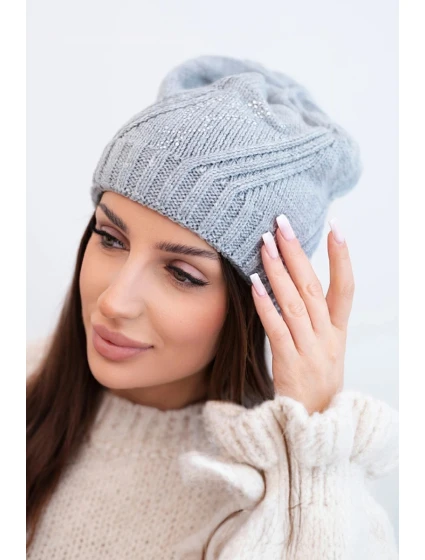 Dámská zimní vlněná čepice s ozdobnými krystalky K399 černá