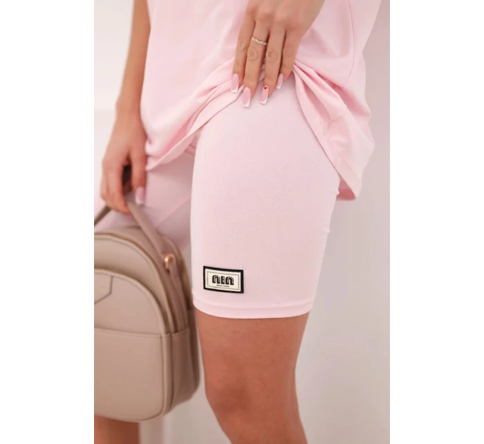 Dámský bavlněný komplet s krátkým rukávem a šortkami bonbónově růžová