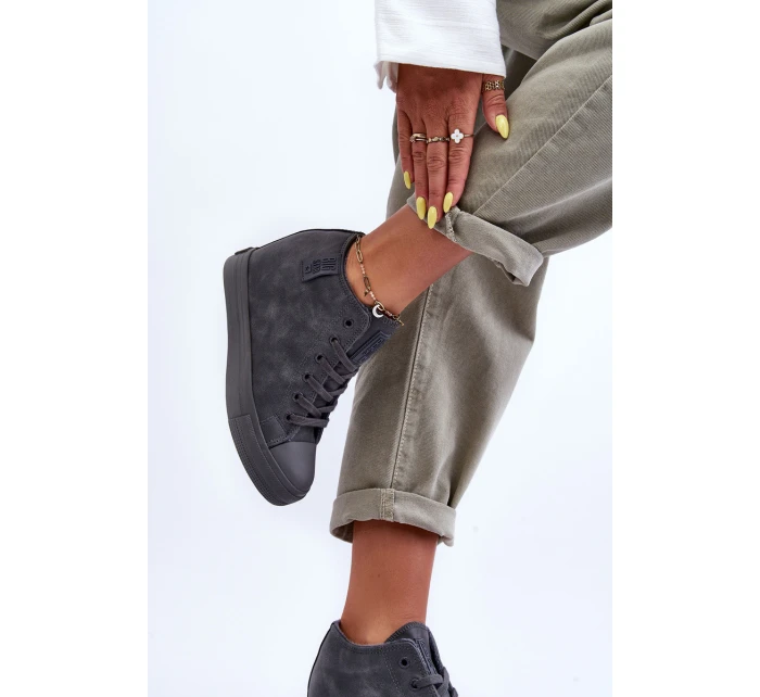 Dámské Kožené Tenisky Na Koturnu Big Star MM274005 Šedé Dámské Kožené Tenisky Na Koturnu Big Star MM274005 Šedé