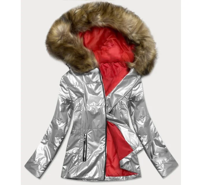 Stříbrná lehká dámská zimní metalická bunda (721art) Stříbrná lehká dámská zimní metalická bunda (721art)