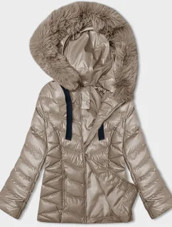 Krátká béžová zimní bunda s kapucí model 21246232 - J.STYLE