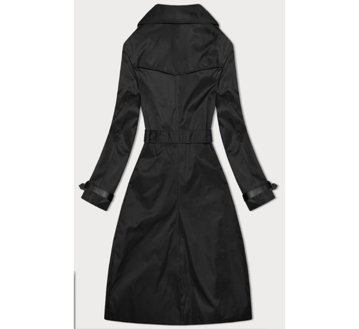 Dlouhý černý dámský kabát trenčkot s opaskem (1803#-1)